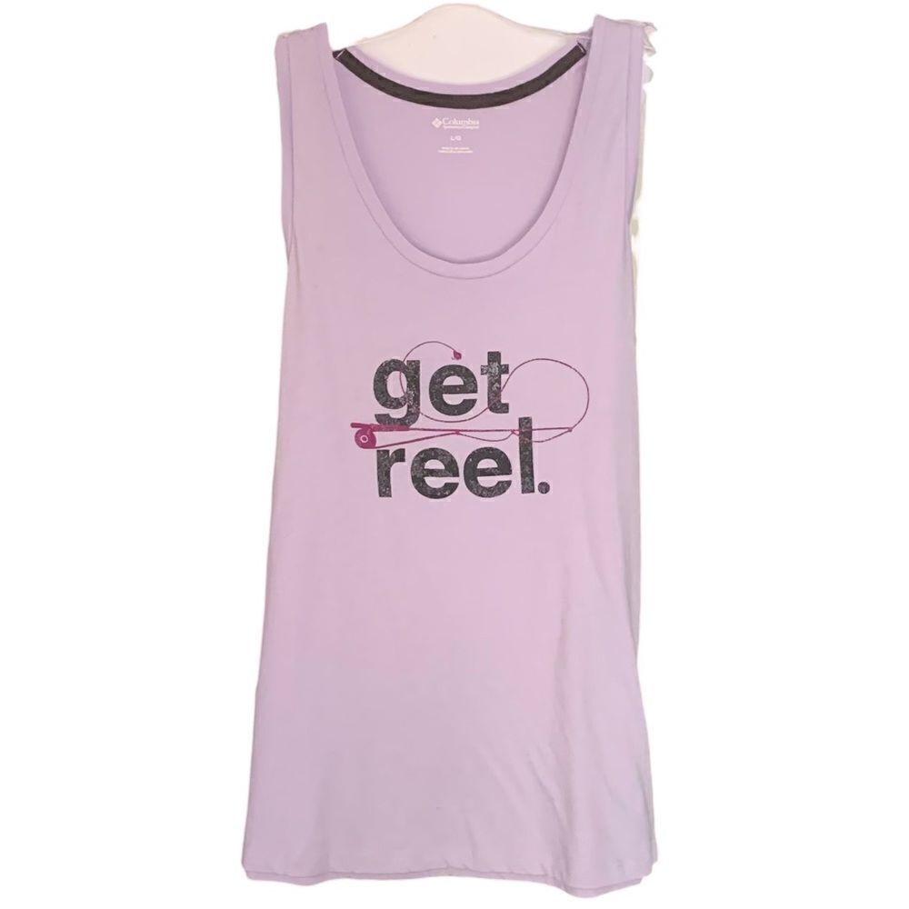 Columbia Lavender Womens Fishing Get Reel Cotton Tank Sz L